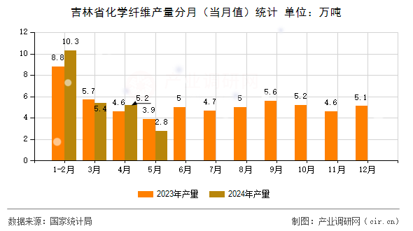 吉林省化學(xué)纖維產(chǎn)量分月（當月值）統(tǒng)計